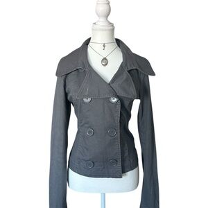 Y2K “Garage” Grey Peacoat Style Button-up Long Sleeve Jacket